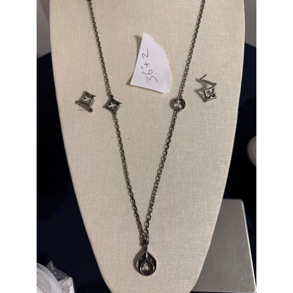 Vintage Brighton Necklace & Earrings Set Silver Tone 36”